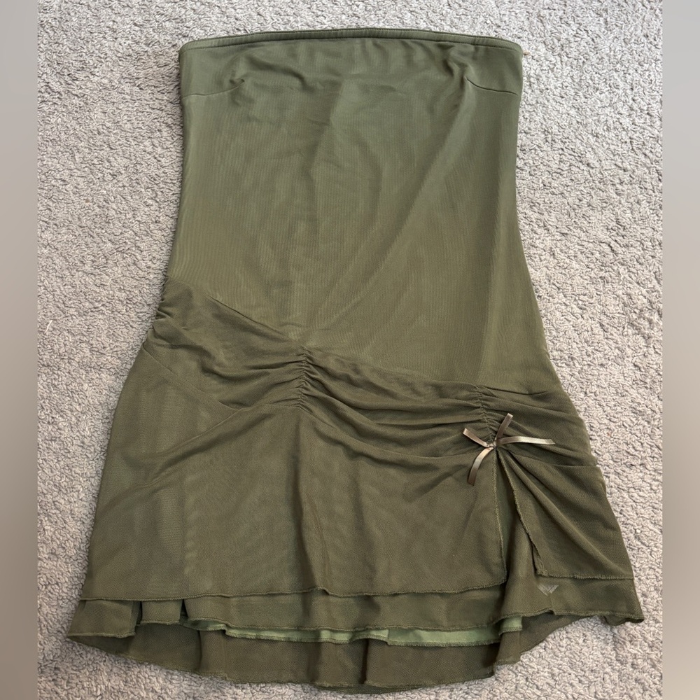 Edikted Olive Green Strapless Dress